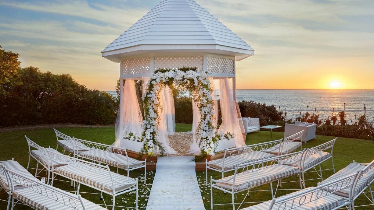 Wedding decorated Gazeebo with an ocean view